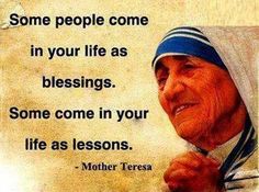 an old woman with a blue hat on her head and a quote that says, some people come in your life as blessings