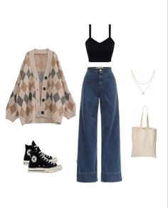 Outfit With Necklace, School Outfits Fall, School Ootd, Heart Tote Bag, Casual College Outfits, Trendy Outfits For Teens, Everyday Fashion Outfits, Fall Clothing, Casual Day Outfits