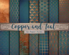 copper and teal digital paper pack