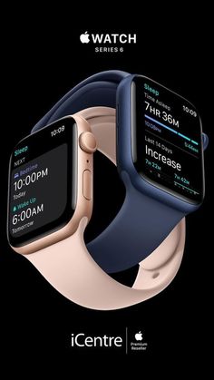 an advertisement for the apple watch series 6, with two different watches on each wrist