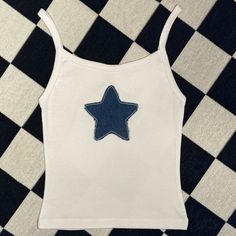 Denim Star Handmade Tank Top Embroidered Top - Etsy White Cotton Top With Star Patch, White Cotton Tops With Star Patch, Spring Cotton Tops With Star Patch, Cotton Tops With Star Patch For Spring, Cotton Summer Top With Star Print, Star Tank Top, Star Handmade, Embroidered Tank Top, Pretty Clothes