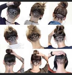 Shave Designs, Hair Tattoo Designs, Half Shaved Hair, Short Hair Undercut