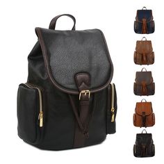 Vintage Leather Travel Shoulder Women Satchel Backpack School Bag Handbag Faux Leather School Bag With Zipper Pocket, School Bag With Zipper Pocket In Faux Leather, School Backpack With Zipper Pocket In Faux Leather, Satchel Backpack, Backpack School, Dark Beige, Leather Travel, School Bag, School Backpacks