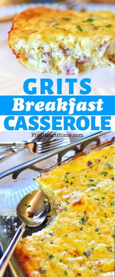 Grits Recipe Breakfast, Grits Breakfast Casserole, Ham Cheese Breakfast, Casserole With Ham, Grits Breakfast, Ham Breakfast Casserole, Grits Casserole, Delicious Breakfast Casserole, Ham Breakfast