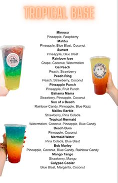 the cocktail menu for tropical base