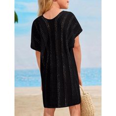 Elevate your little girl's beach day ensemble with the KOJOOIN Girls Crochet Beach Cover Up. This chic and lightweight cover-up is perfect for stylishly shielding from the sun while ensuring she stays cool and comfortable. 

- **Age Group:** Suitable for girls aged 7-8 years
- **Material:** Crafted from a soft blend of 75% Viscose and 25% Nylon
- **Color:** Elegant black
- **Gender:** Female

Featuring a charming U-neck design and intricate crochet detailing, this cover-up offers a blend of eleg Black Summer Pool Cover-up, Summer Pool Black Cover-up, Black Beachwear Cover-up For Beach, Beachy Black Cover-up For The Beach, Black Beachy Cover-up For Beach, Open Knit Swimwear For Beachwear On Vacation, Open Knit Poolside Cover-up For Vacation, Open Knit Cover-up For Poolside Vacation, Casual Open Knit Swimwear For Beach