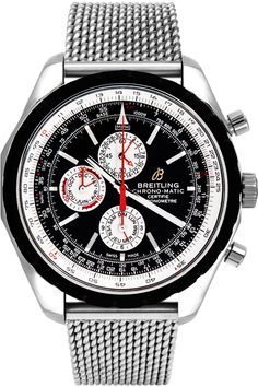 A1936002/B963-146A BREITLING NAVITIMER CHRONOMATIC 1461 LIMITED EDITION MEN'S AUTOMATIC CHRONOGRAPH WATCH Usually ships within 3 months | View In Stock Breitling Watches - Free Overnight Shipping - With Manufacturer Serial Numbers - Swiss Made - Limited Edition, Numbered out of 2000 Ever Made - Black Dial - Black Rubber Bezel - Chronograph Feature - Calendar Feature - 42 Hour Power Reserve - Self-winding Automatic Movement - Breitling Caliber 19 - Vibrations Per Hour: 28,800 - Jewels: 38 - 6 Year Warranty - Guaranteed Authentic - Certificate of Authenticity - Manufacturer Box & Manual - Brushed Stainless Steel Case - Brushed Stainless Steel Bracelet - Scratch Resistant Sapphire Crystal - 30 Meters / 100 Feet Water-Resistant - 49mm = 1 7/8" Case, 7" Adjustable Bracelet - Case Thickness: 15m Breitling Superocean Heritage, Armani Watches, Breitling Watches, Dream Watches, Limited Edition Watches, Mesh Bracelet, Free Bracelet, Breitling Navitimer, Luxury Watches For Men