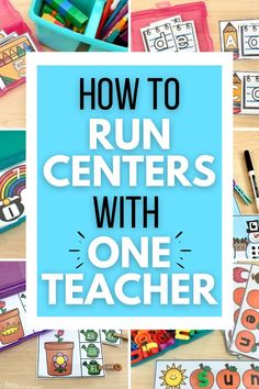 the words, how to run centers with one teacher are shown in front of pictures