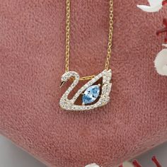 [Light Blue Marquise Diamond Swan Pendant]-[Ouros Jewels] Swan Pendant, Swan Necklace, Chain Diamond, Marquise Cut Diamond, Platinum Metal, Marquise Diamond, Marquise Cut, Necklace Chain, Lab Diamonds