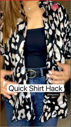 Printed Shirt Outfit, Sweater Hacks, How To Wear Shirt, T Shirt Hacks, Quick Fashion, Clothes For Women Over 50, Diy Clothes And Shoes