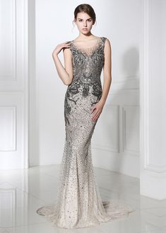 Wonderful Tulle Scoop Neckline Sheath Evening Dresses With Beaded Lace Appliques Tulle Outer, Online Wedding Dresses, Unconventional Wedding Dress, Wedding Dresses Ball Gown, Prom Dresses 2017, Dresses Ball Gown, Unique Prom Dresses, Column Dress, Plus Size Prom Dresses