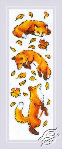 a cross stitch pattern with an orange fox and leaves