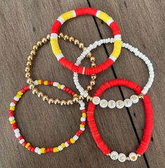 Beaded Bracelet Stack, Kc Chiefs, Kansas City Chiefs, Bracelet Stack, Bracelet Set, Beaded Bracelet, Kansas City, Friendship Bracelets, Kansas