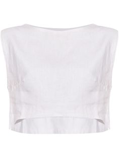 ivory white linen/flax boat neck sleeveless cropped curved hem This item contains at least 50% materials which are certified or widely recognised as having a lower environmental impact through production and/or manufacturing processes that reduce water consumption and the use of harmful chemicals, or re-use by-products of the production process. Learn more about what makes a product Conscious on our Conscious Criteria page White Cropped Hem Crop Top For Spring, Cropped Linen Top For Summer, Linen Crop Top For Beach, Linen Summer Crop Top Tank Top, Sleeveless Linen Crop Top For Summer, Fitted Sleeveless Linen Crop Top, Cropped Linen Crop Top For Beach, White Cropped Hem Top For Summer, Summer Linen Crop Top Tank