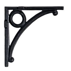 a black iron shelf bracket on a white background