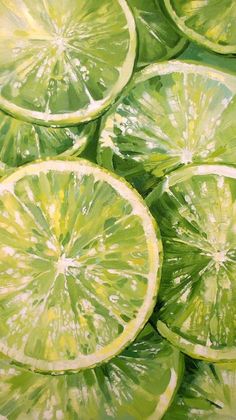 a painting of limes cut in half and stacked on top of each other