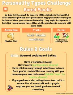 an info sheet describing the different types of food and how to use it for cooking