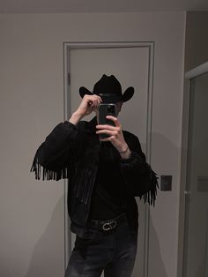 boy man guy cowboy black jacket boot costume tip inspiration halloween party belt hat country Cowboy Black Outfit Men, Cowboy Black Outfit, Gay Cowboy Outfit, Goth Cowboy Men, Vaquero Outfit Men, Black Cowboy Outfit Men