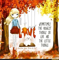 a painting of a girl on a swing with a dog in front of her and the words be grateful for the little things