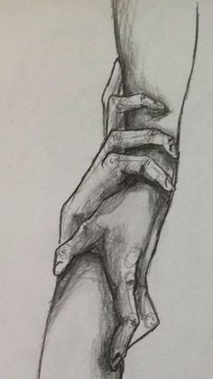 a drawing of two hands holding each other's arm, with one hand on the other