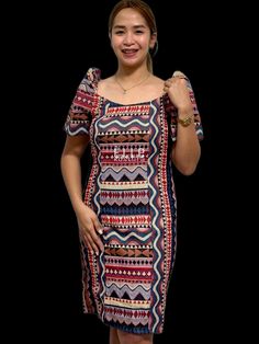 Bring the vibrant culture of the Philippines into your wardrobe with the Cultural Filipiniana Ethnic Dress. This gorgeous knee-length dress oozes Filipino style with its elegant silhouette and premium handwoven-like Inabel fabric. Premium Inabel fabric handwoven by Igorot artisans in the Philippines Flattering knee-length cut with stylish silhouette Available in a range of sizes from small to 3XL Celebrate your heritage and elevate your style with this beautiful nod to traditional Filipiniana fa Fitted Multicolor Dress With Woven Motifs, Bohemian Multicolor Dresses With Weaving Work, Multicolor Summer Dresses With Traditional Patterns, Multicolor Dresses With Traditional Patterns For Summer, Summer Multicolor Dresses With Woven Motifs, Filipiniana Fashion, Culture Of The Philippines, Filipino Style, Philippines Culture