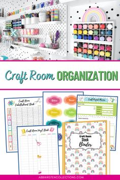 the craft room organization system with text overlay