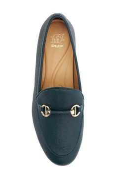 An apron toe and bit hardware elevate the casual feel of a loafer that's outfitted with contoured cushioning. Cushioned footbed with arch support Leather upper/synthetic lining/rubber sole Imported Elegant Workwear Loafers With Arch Support, Green Shoes Women, Gold Ballet Flats, Bit Loafers, An Apron, London Flat, Black Ballet Flats, Dune London, Mary Jane Flats