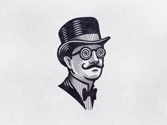 a drawing of a man with glasses and a top hat