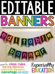 a bulletin board with the words editable banners on it and an image of a banner