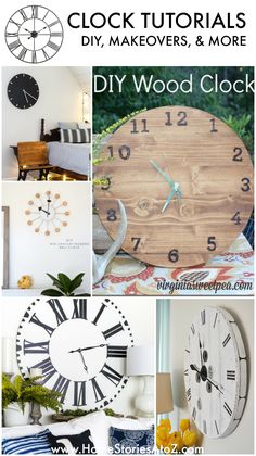 a collage of different clocks with the words diy wood clock