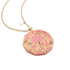 EQUISITE ARTISTRY WHAT IT IS: A hand-crafted pink enamel pendant personalized with an initial on a fine 22k gold chain. WHY IT’S SPECIAL: A true heirloom piece keeping alive the ancient enameling tradition of meenakari, an arduous process of engraving, enameling and diamond setting Personalize it with the letter of your choice Reversible, with both sides telling a wondrous and beautiful tale GOOD TO KNOW: Pendant 23.5K gold Chain 22K gold, length: 18" Rosecut diamonds Vitreous enamel work Lobste