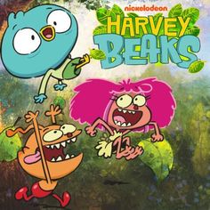 cartoon characters from the television series harvey beaks, including an angry bird and a monster