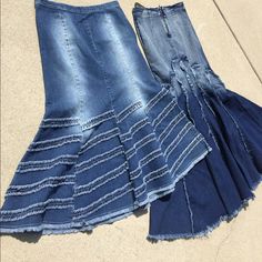 Denim Boho Lightly Distressed Flare Jean Denim Skirt Sz12. Large Has 4 Rows Of Stitched Ruffle Effect Detailing At Flare Of Bottom. Zipper At Back Waist To Bum. Slight Mermaid Style In Comparison To The One Beside It Which Is Also In My Listings Btw As Like The Other, Denim Fabric Is Very Stretchy. Would It Fit A Size 12 To 14. See Measurements In Photos Please Mermaid Style, Mermaid Fashion, Denim Fabric, Flare Jeans, Denim Skirt, Denim Jeans, The One, Womens Skirt, Size 12