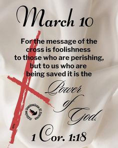 an image of a cross with the words march 10 written in red on white paper