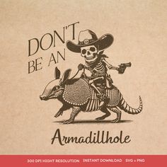 a skeleton riding on the back of an armadilloe wearing a sombrero