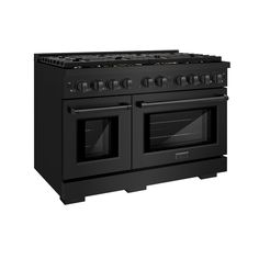 ZLINE 48-inch Gas Range in Black Stainless Steel with Brass Burners (SGRB-BR-48) side, with oven doors closed. Double Oven Gas Range, Double Oven Gas, Gas Range Double Oven, Door And Window Design, Microwave Drawer, Small Oven, Convection Cooking, Window Designs, Luxury Appliances