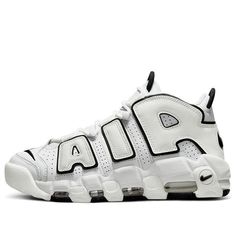 The Nike Air More Uptempo ‘White Black’ is a beautifully simplistic take on a ‘90s classic. This mid-top hoops shoe was made famous by Scottie Pippen and it does not disappoint with its clean white perforated leather upper and oversized ‘AIR’ lettering in black. The perfect finishing touch is provided by the black accents on the embroidered Swoosh atop the toe, the jewel Swoosh at the heel, and the dual pull loops that make this shoe easy to slip on and off. It’s all set atop a Phylon midsole wi Nike Uptempo, Nike Air Uptempo, Nike Air More Uptempo, Nike Air More, Nike Snkrs, Scottie Pippen, Black Bull, Perforated Leather, Nike Store