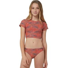 O'Neill Girls Prism Crop Top Swim Set MSRP $52.00 Details:  O'Neill Girl's rashguard and bottom Crop top, cap sleeve design Back tie Allover print Full coverage bottom with side ties Screen print logo 85% Polymide, 15% Elastane DigMyLoot is a website dedicated to bringing you sweet deals on the best products from the action sports and outdoor industries. DigMyLoot is owned by industry insiders who have unrivaled access to closeout, sample and clearance products. Cher Outfits, Crop Top Swimsuit, Pretty Swimwear, Crop Swim Top, Petite Models, Preteen Fashion, Crop Top Set, Trendy Swimwear, Swim Sets