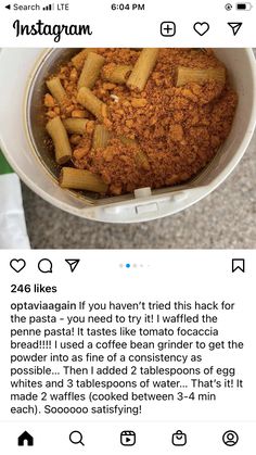 the instagram page shows an image of food in a bowl