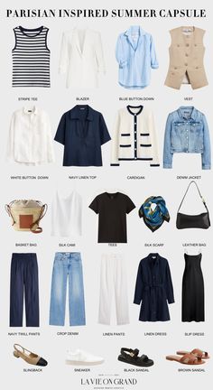 Paris Summer Outfits 2024, Summer Capsule Wardrobe 2024, Packing Capsule, Summer Wardrobe Capsule, Dress Like A Parisian, Parisian Outfits, Wardrobe Minimalist, Dress Smart, Capsule Wardrobe Women