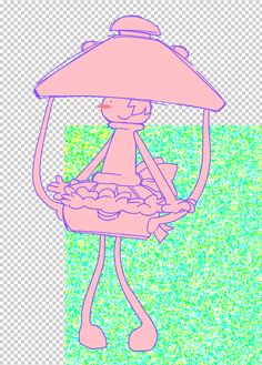 a drawing of a person holding a plate with food on it and an umbrella over their head