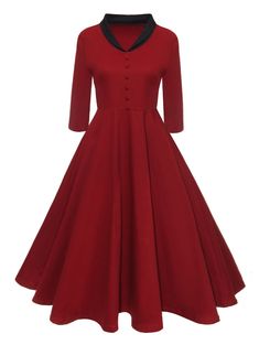 Vintage A Line V-neck Half Button Dress - Red - 3R30559715 - Women's Clothing  #WomensClothing #Women's #Clothing Mrs Claus Dress, Vestidos Pin Up, Vintage Dresses Cheap, Style Quotes, Cheap Fashion Dresses, Plus Size Vintage Dresses, Vintage Red Dress, Mrs Claus, Vestidos Vintage