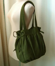 Olive Green Hemp/Cotton Bag - Sided Bows Purses With Lots Of Pockets, Tas Vintage, Sacs Tote Bags, Desain Tote Bag, Tas Mini, Hemp Bag, Sac Diy, Diy Sac, Diy Bag Designs