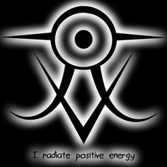 i radiate positive energy symbol in black and white with the sun behind it