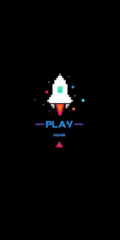 an old school video game logo with the words play again