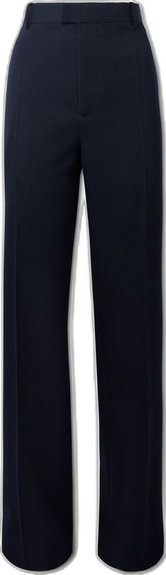 Elegant Navy Tapered Leg Dress Pants, Navy Elegant Tapered Leg Dress Pants, Classic Tailored Blue Wide Leg Pants, Blue Classic Formal Wide Leg Pants, Elegant Navy Straight Leg Bottoms, Blue Classic Wide Leg Formal Pants, Elegant Navy Ankle-length Pants, Classic Blue Wide Leg Pants For Formal Occasions, Elegant Navy Straight Pants