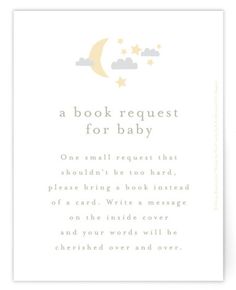 a book request for baby with stars and moon on the sky in grey, yellow and white