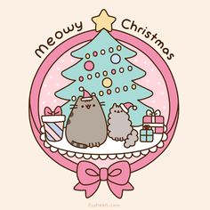 a merry christmas card with two cats sitting in front of a tree