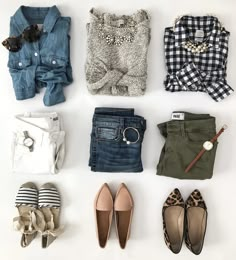 Spring outfit ideas - chambray shirt gingham shirt striped espadrilles leopard flats spring outfits Stylish Petite, Mode Inspo, Looks Chic, Petite Fashion, Fall Winter Outfits, Clothes And Shoes, Outfits Casuales