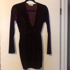 Never Worn. Deep V Next. Very Comfortable And Stretchy Party V-neck Long Sleeve Stretch Dress, Red Long Sleeve V-neck Dress For Fall, Chic Stretch V-neck Long Sleeve Dress, Red Velvet V-neck Party Dress, Red V-neck Viscose Dress, Red Velvet Dress, Red Velvet, Colorful Dresses, V Neck